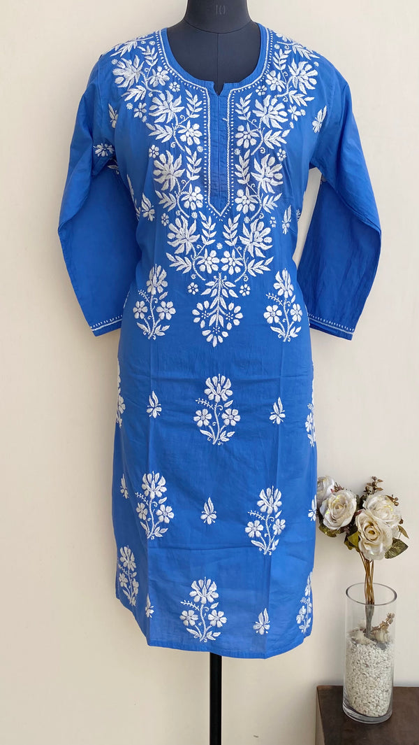 Lucknowi Chikankari Kurti Blue Mulmul Cotton
