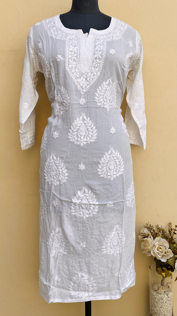 Lucknowi Chikankari Kurti White Modal Cotton