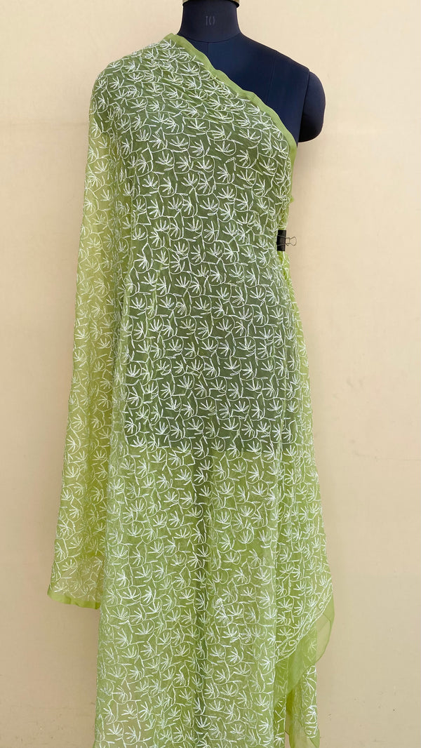 Lucknowi Chikankari Dupatta Green Georgette With Tepchi Work