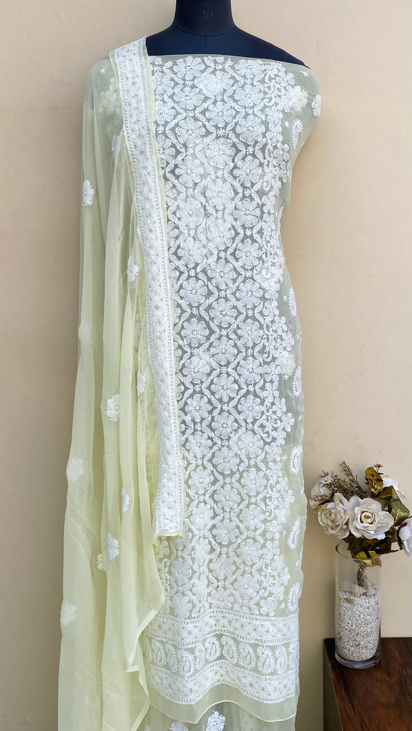Lucknowi Chikankari Suit Length 3 Piece Lemon Yellow Georgette