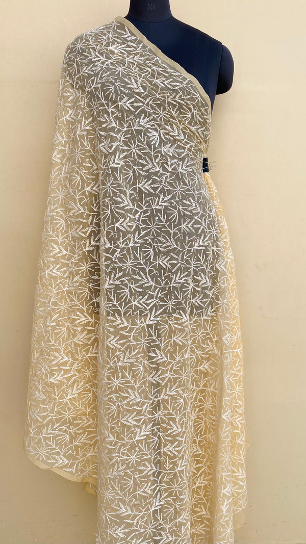 Lucknowi Chikankari Dupatta Beige Georgette With Tepchi Work