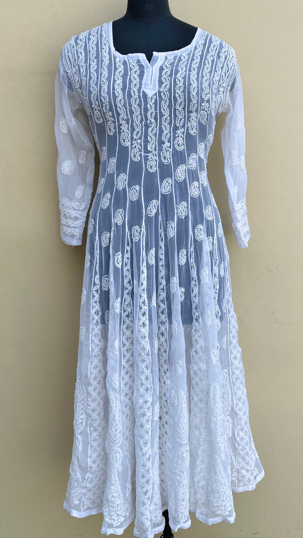 Lucknowi Chikankari Anarkali Kurti White Georgette