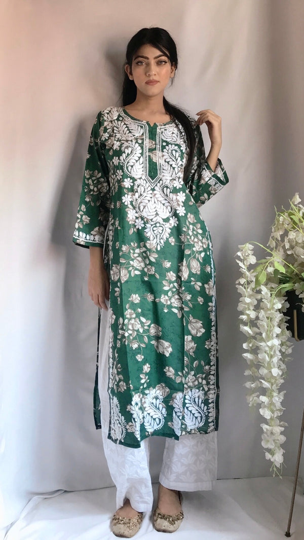 Lucknowi Chikankari Printed Kurti Mulmul Cotton