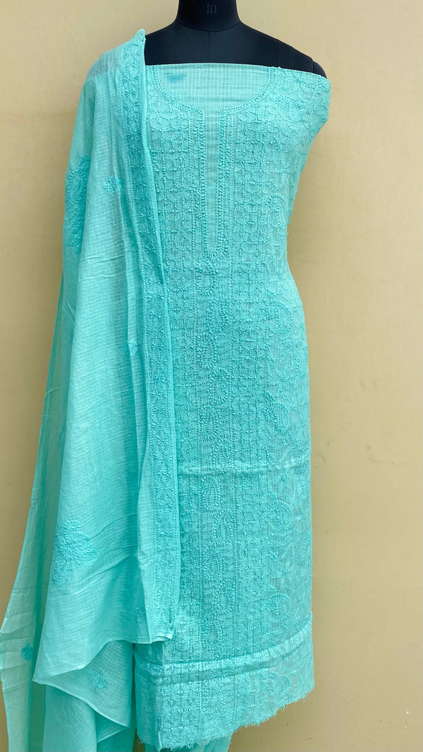 Lucknowi Chikankari Suit Length 2 Piece Sea Green Kota