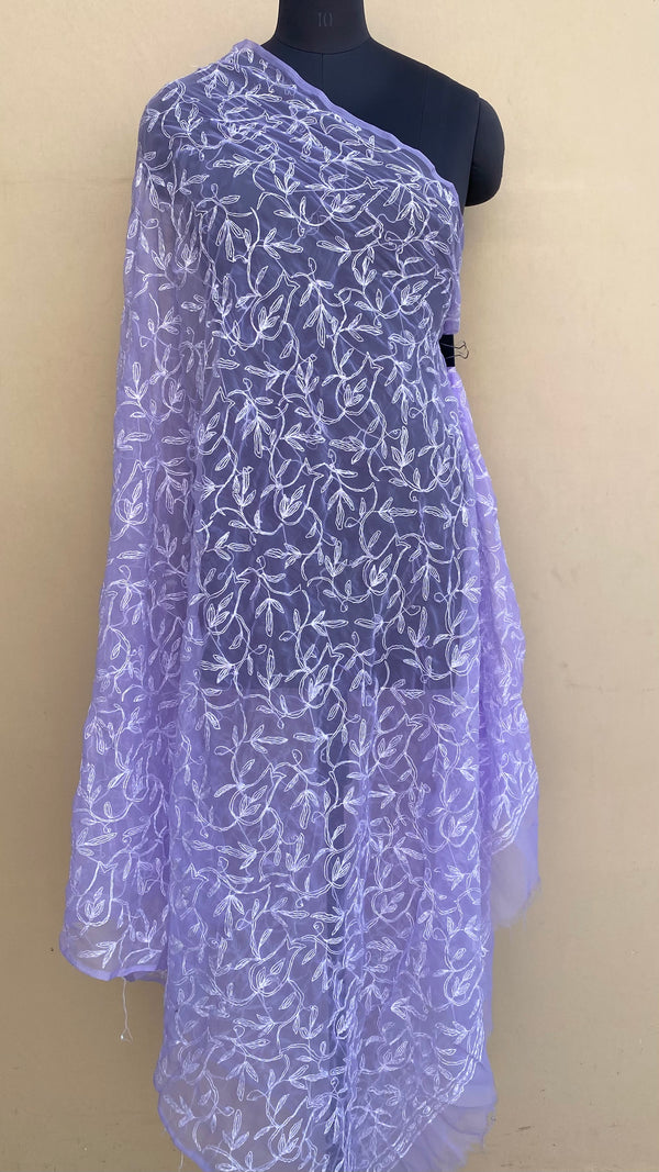 Lucknowi Chikankari Dupatta Purple Georgette With Tepchi Work