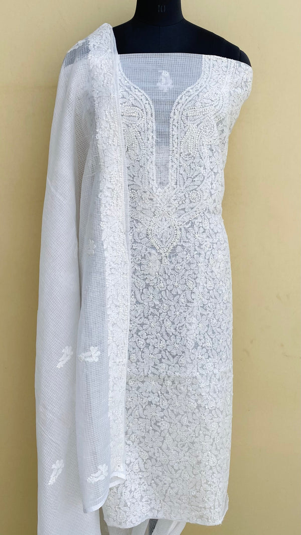 Lucknowi Chikankari Suit Length 2 Piece White Kota