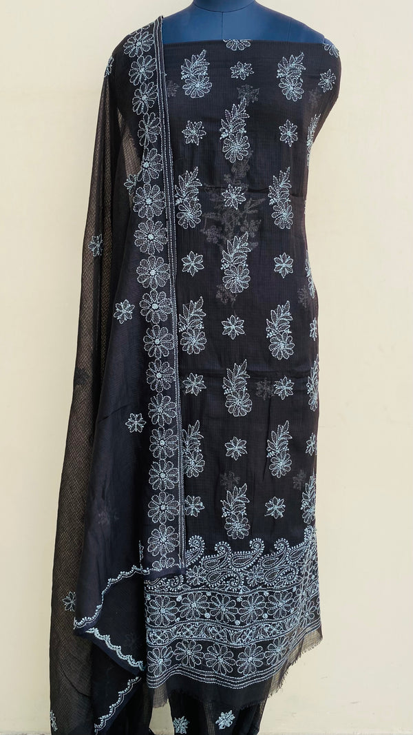 Lucknowi Chikankari Suit Length 2 Piece Black Kota