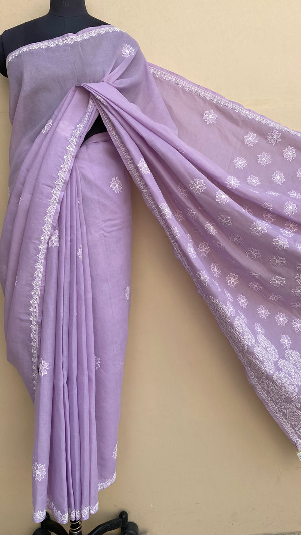 Lucknowi Chikankari Saree Purple Cotton