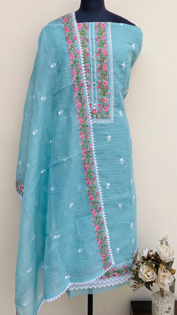 Designer Embroidered Suit Length 3 Piece Aqua Blue Kota