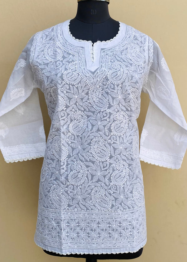 Lucknowi Chikankari Short Kurti White Cotton