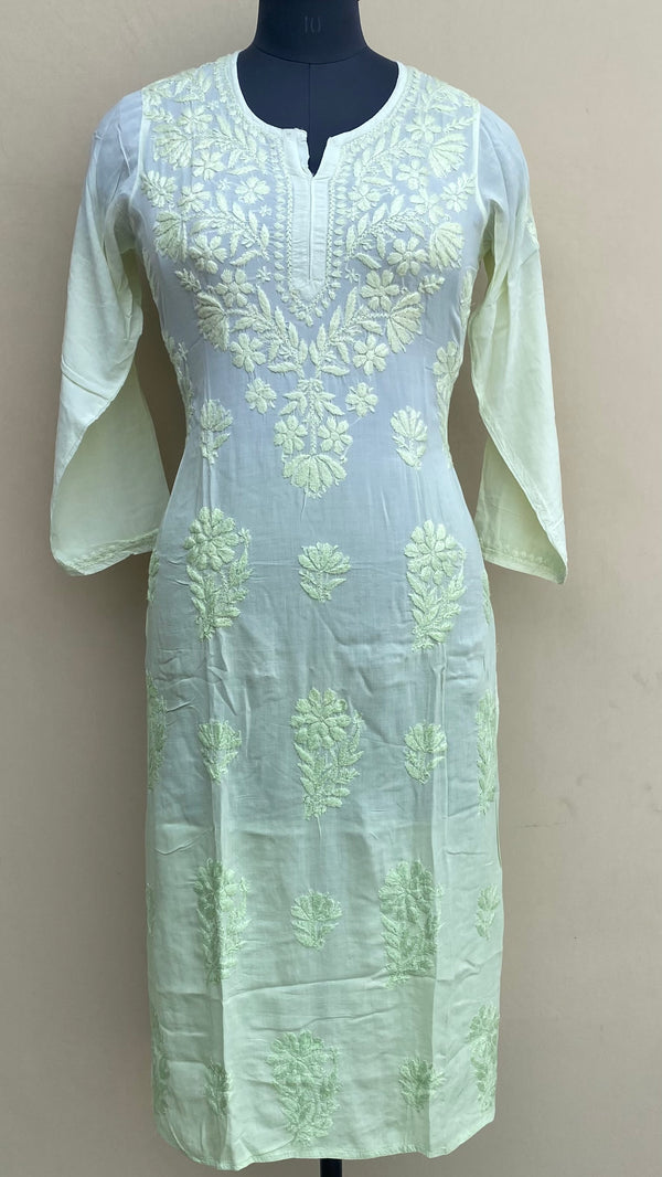 Lucknowi Chikankari Ombre Kurti Sea Green Muslin Cotton With Resham & Self 3D Work