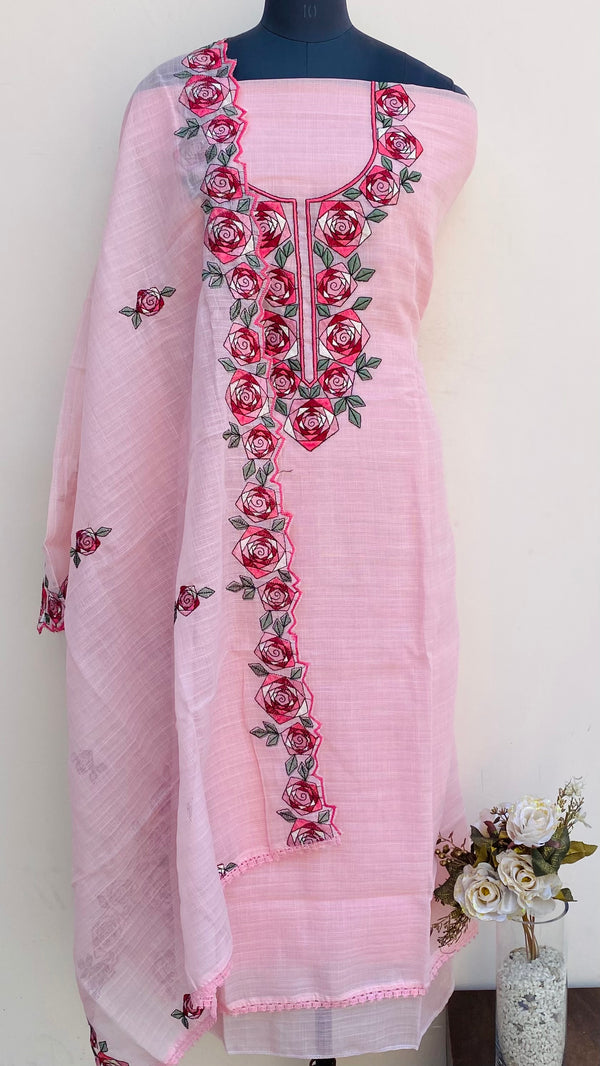 Designer Embroidered Suit Length 3 Piece Pink Kota