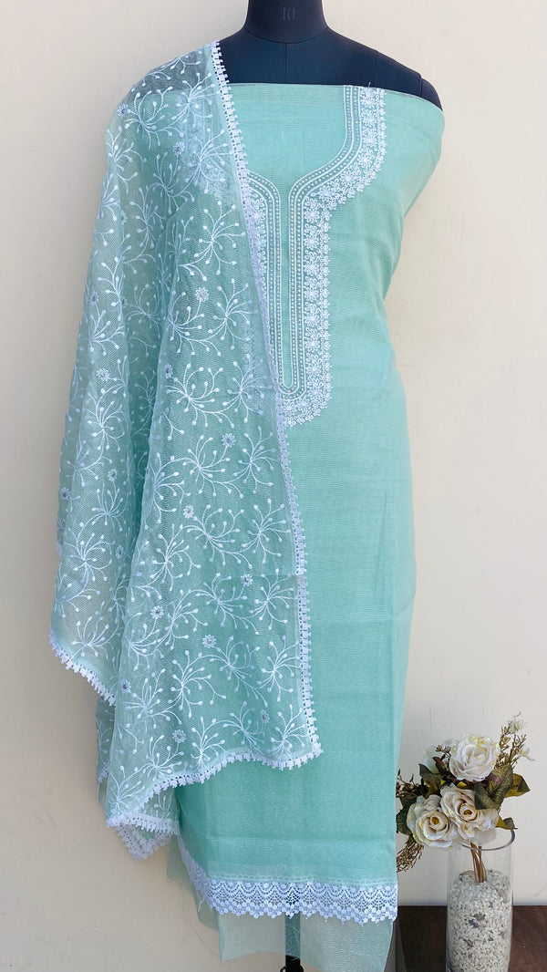 Designer Embroidered Suit Length 3 Piece Sea Green Kota