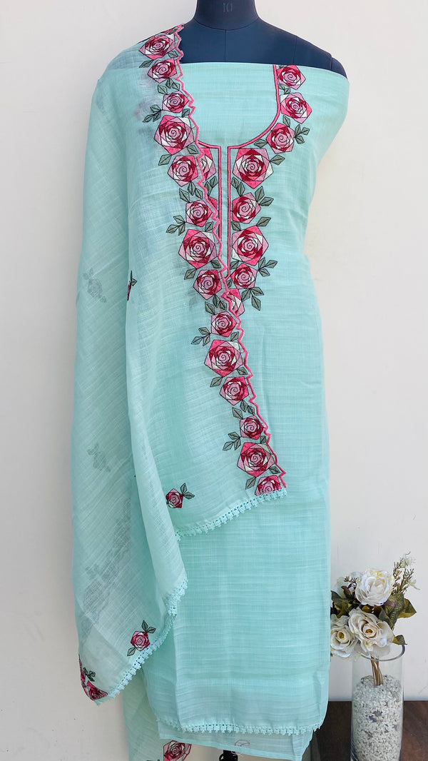 Designer Embroidered Suit Length 3 Piece Sea Green Kota