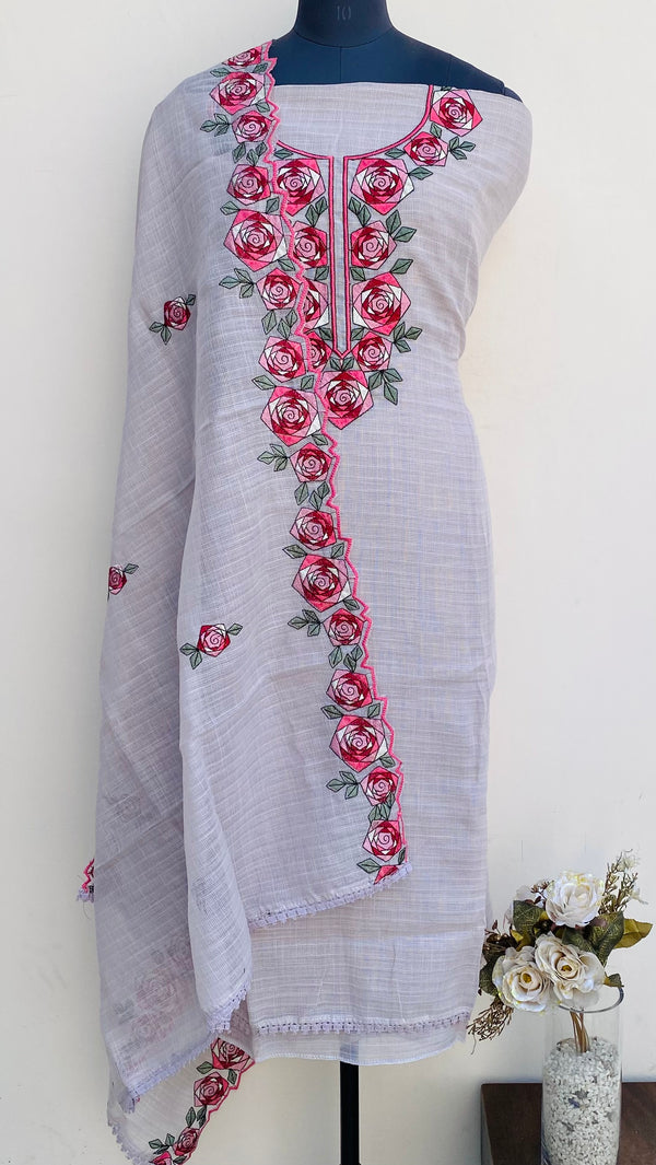 Designer Embroidered Suit Length 3 Piece Gray Kota