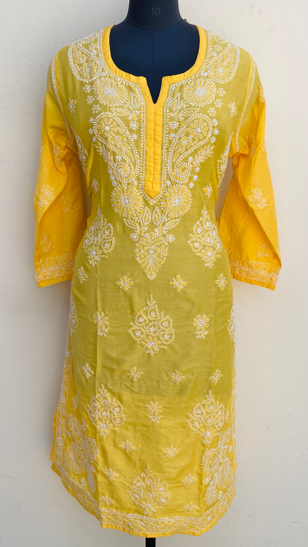 Lucknowi Chikankari Kurti Yellow Muslin Cotton