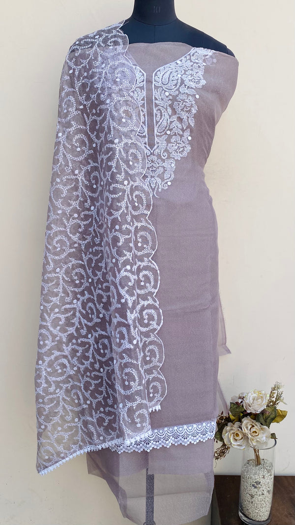 Designer Embroidered Suit Length 3 Piece Gray Kota