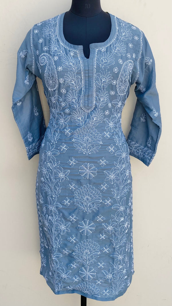 Lucknowi Chikankari Kurti Gray Muslin Cotton