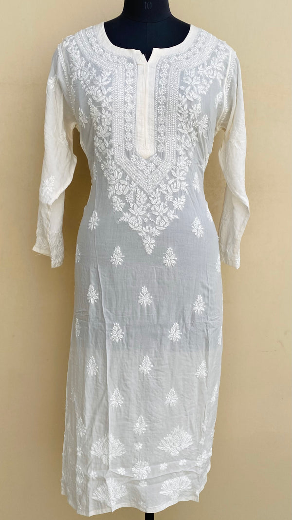 Lucknowi ChikanKari Kurti Cream Modal Cotton