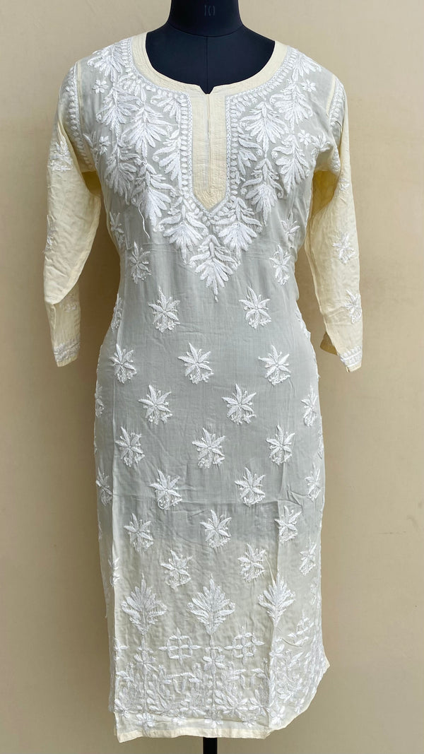 Lucknowi ChikanKari  Kurti Cream Modal Cotton