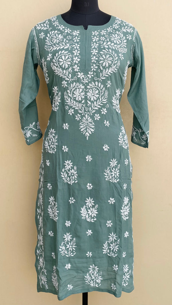 Lucknowi ChikanKari  Kurti Teal Green Modal Cotton