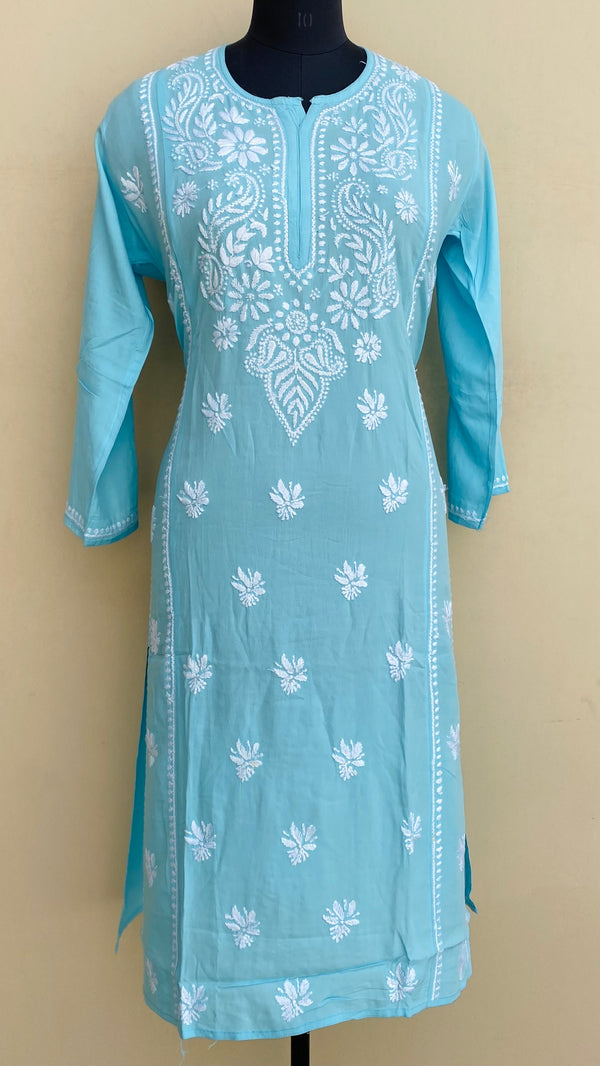 Lucknowi ChikanKari Kurti Blue Modal Cotton