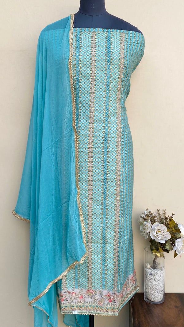 Designer Embroidered Suit Length 3 Piece Sea Green Muslin Cotton