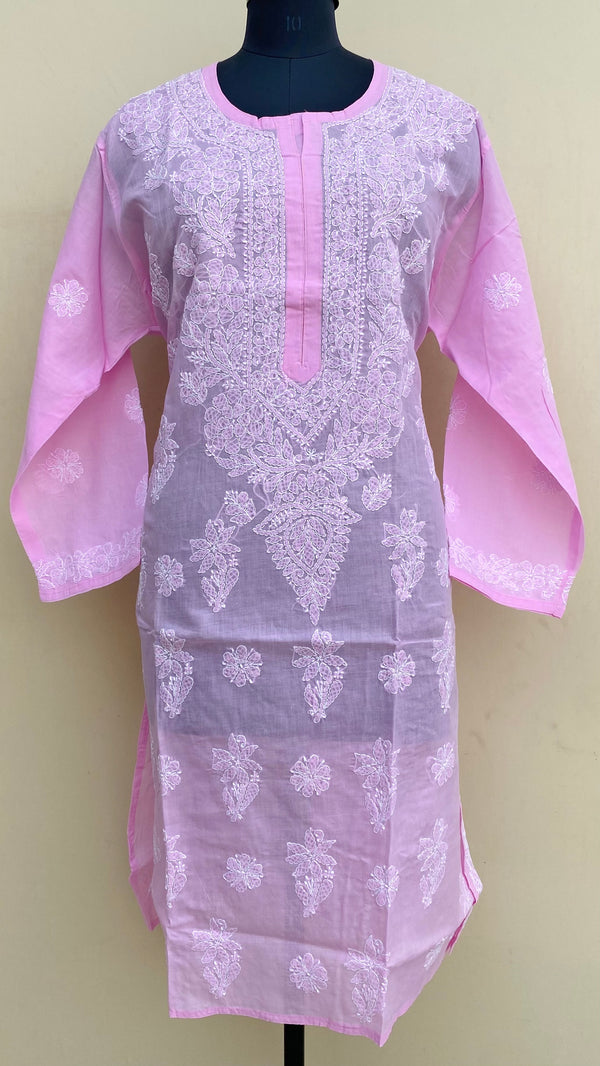 Lucknowi Chikankari Kurti Pink Cotton