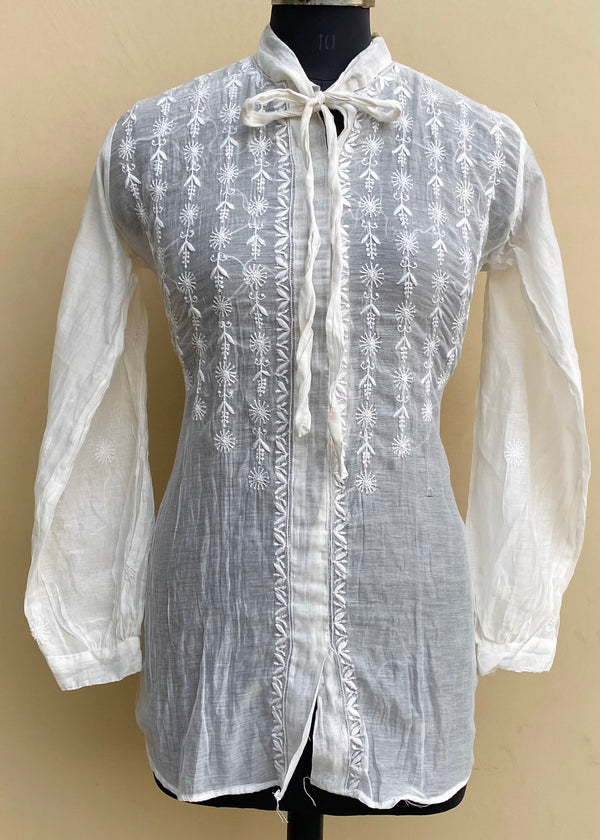 Lucknowi Chikankari Short Kurti Off White Mal Chanderi