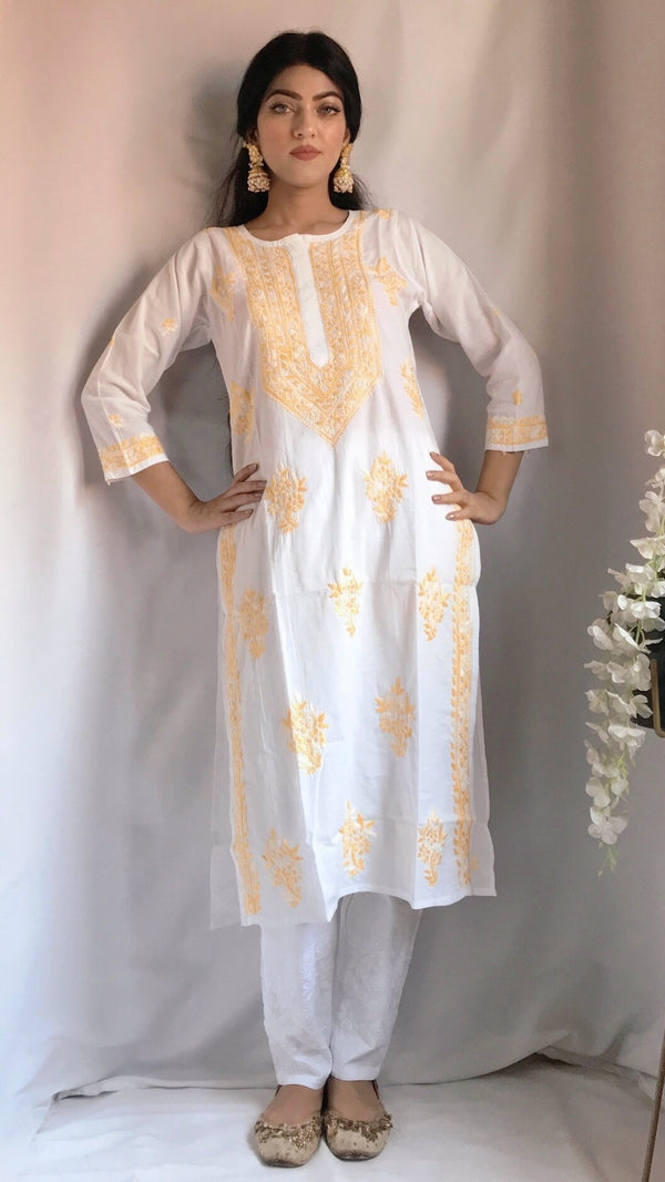 Lucknowi Chikankari Kurti White Mulmul Cotton