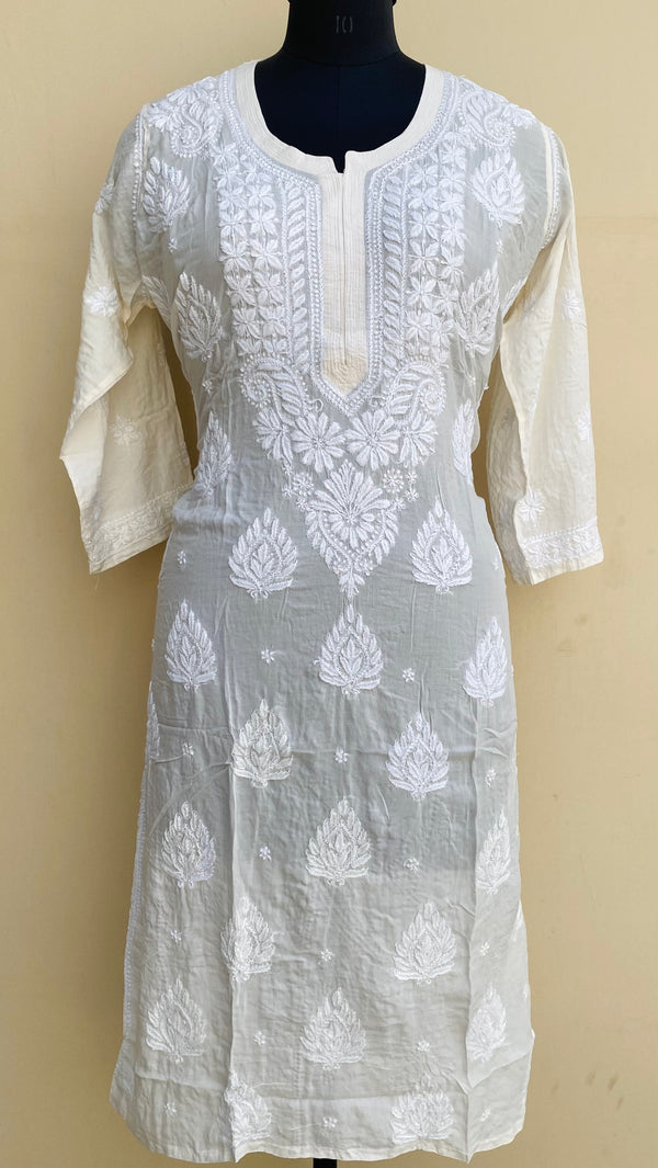 Lucknowi Chikankari Kurti Cream Modal Cotton