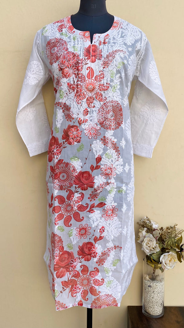 Lucknowi Chikankari Printed Kurti White Cotton