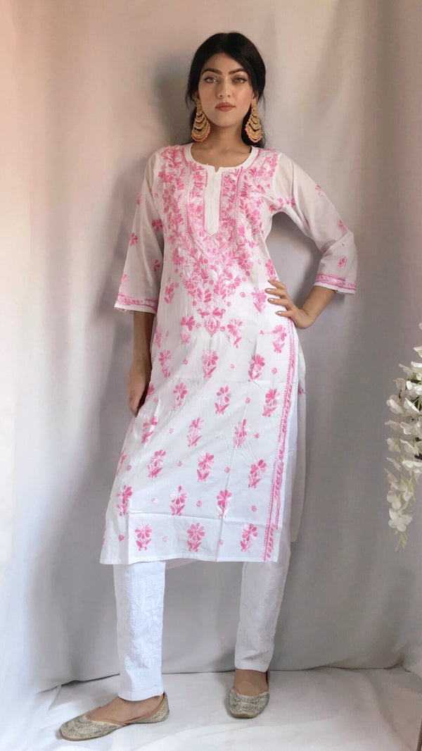 Lucknowi Chikankari Kurti White Mulmul Cotton