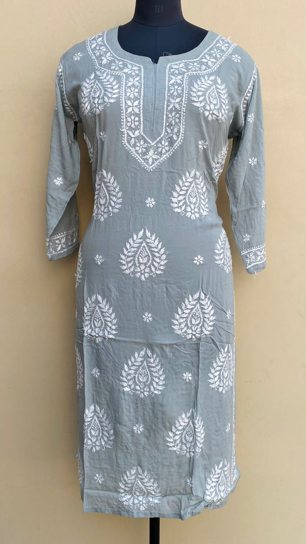 Lucknowi Chikankari Kurti Gray Modal Cotton