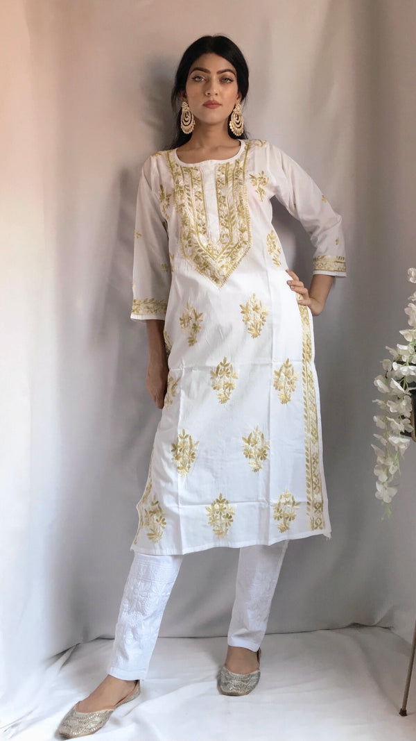 Lucknowi Chikankari Kurti White Mulmul Cotton