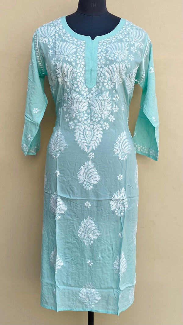 Lucknowi Chikankari Kurti Sea Green Modal Cotton