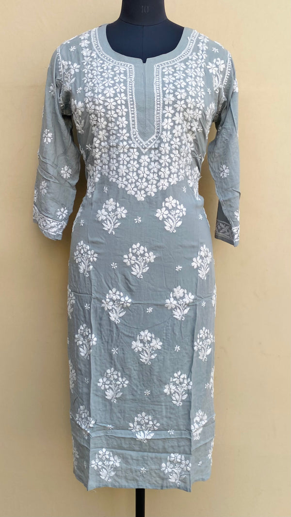 Lucknowi Chikankari Kurti Gray Modal Cotton