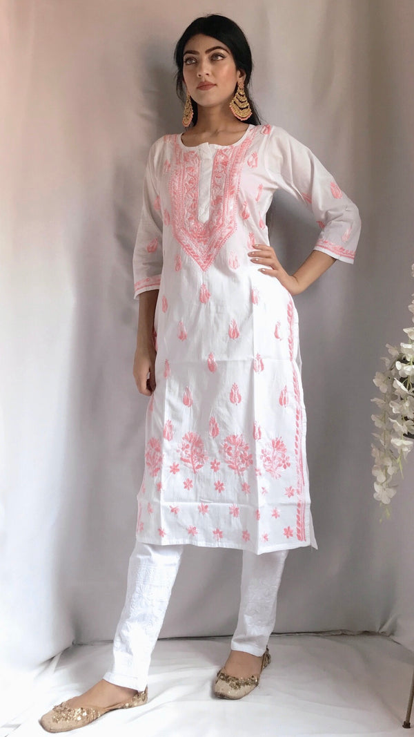 Lucknowi Chikankari Kurti White Mulmul Cotton