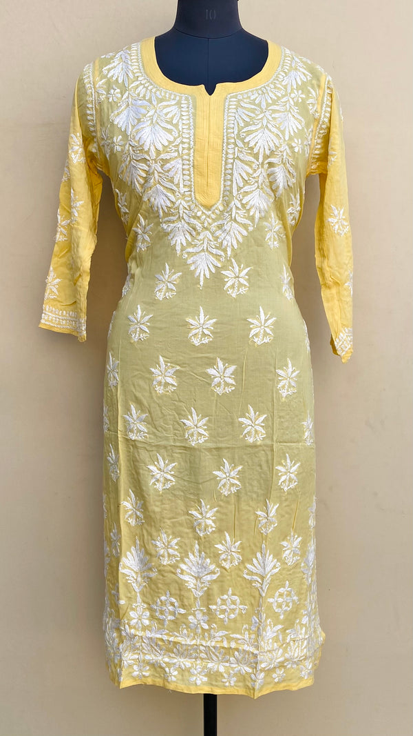 Lucknowi Chikankari Kurti Yellow Modal Cotton