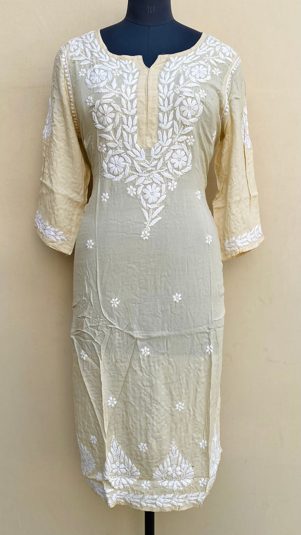 Lucknowi Chikankari Kurti Beige Modal Cotton