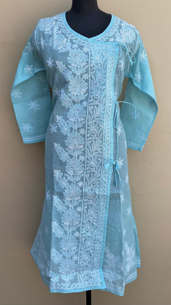 Lucknowi Chikankari Angrakha Kurti Blue Kota