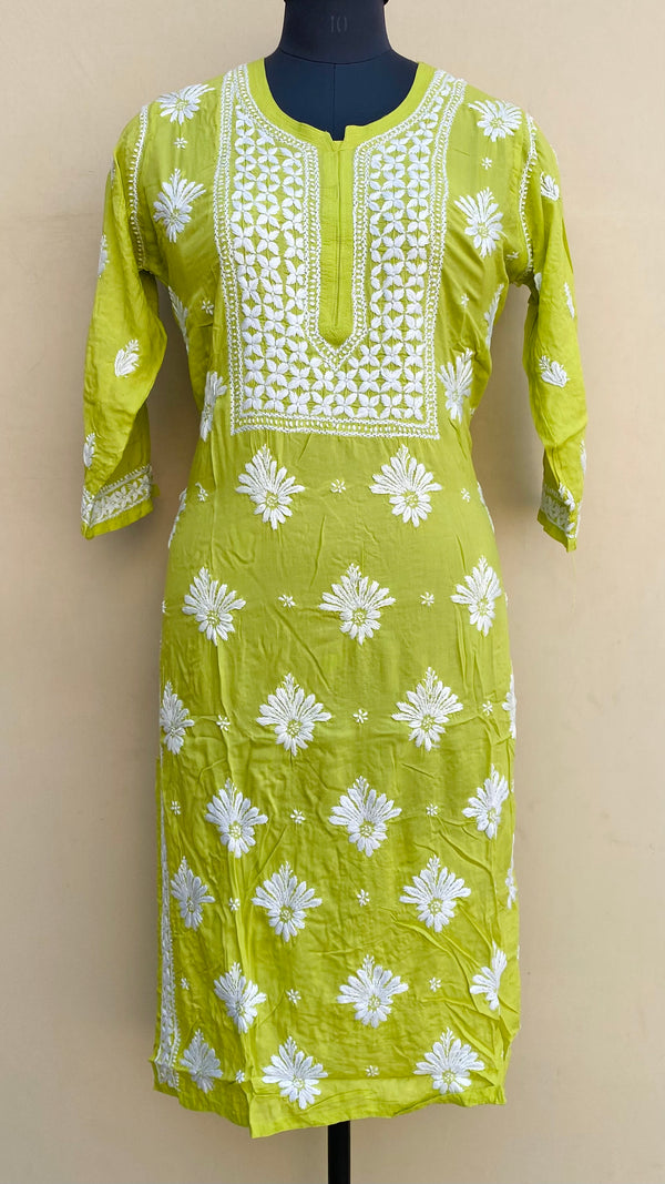 Lucknowi Chikankari Kurti Parrot Green Modal Cotton