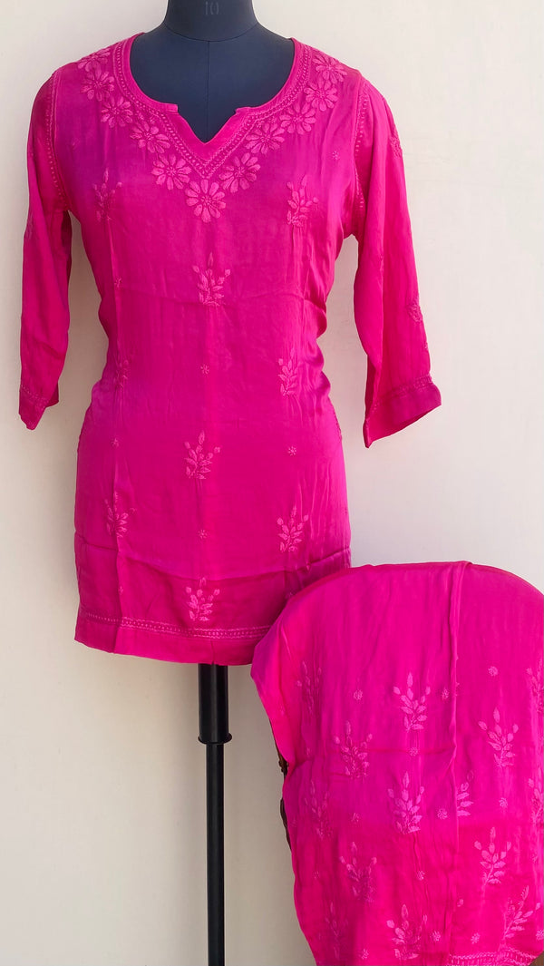 Lucknowi Chikankari Co-ord Set Pink Muslin Cotton With Self Work