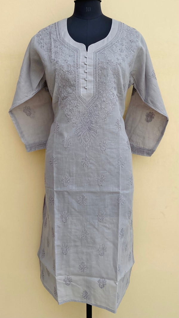 Lucknowi Chikankari Kurti Gray Cotton