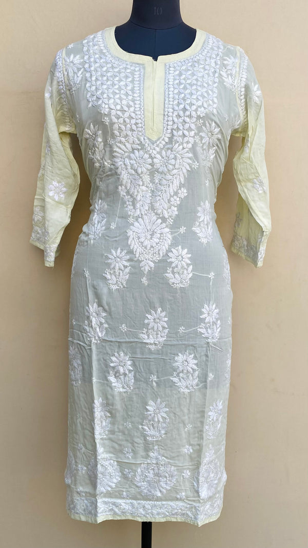 Lucknowi Chikankari Kurti Lemon Yellow Modal Cotton