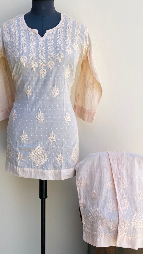Lucknowi Chikankari Co-ord Set Cream Mulmul Cotton With Self Work