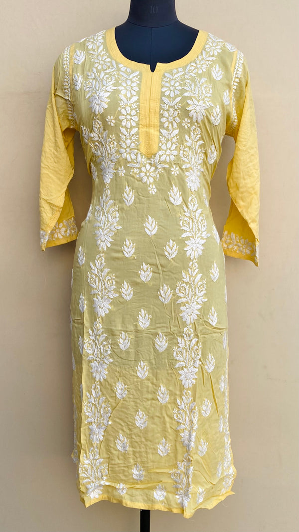 Lucknowi Chikankari Kurti Yellow Modal Cotton