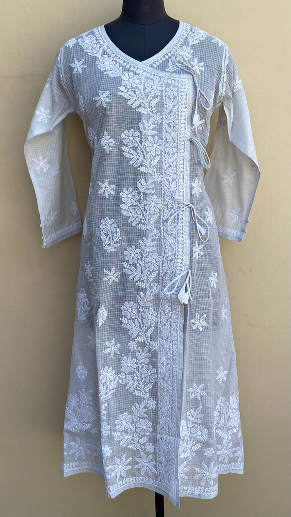 Lucknowi Chikankari Angrakha Kurti Gray Kota