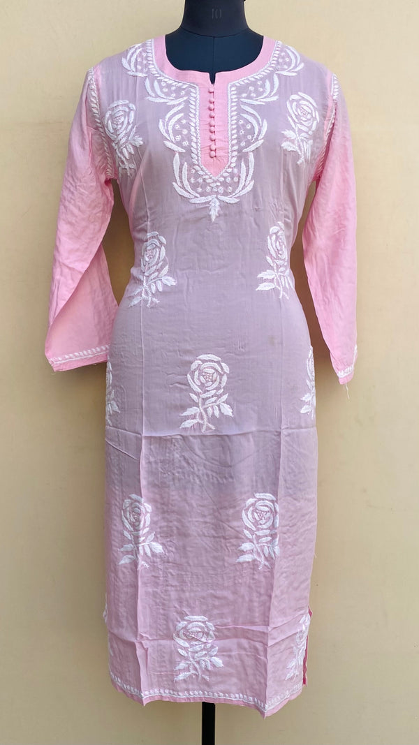 Lucknowi Chikankari Kurti Pink  Modal Cotton