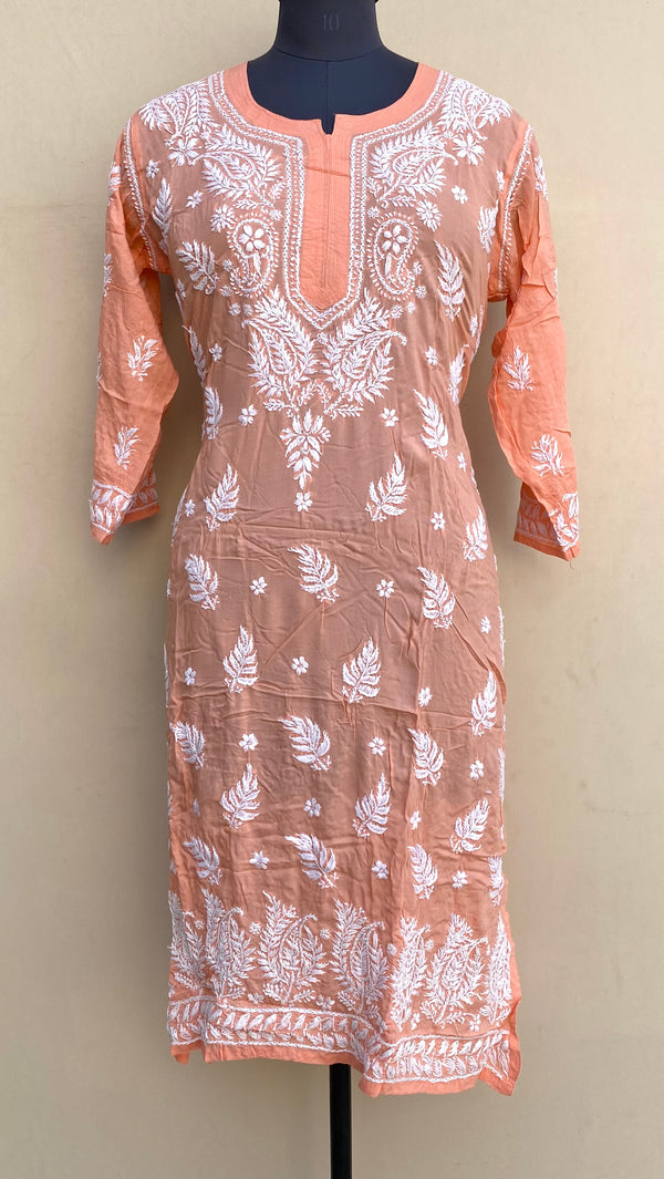 Lucknowi Chikankari Kurti Peach Modal Cotton